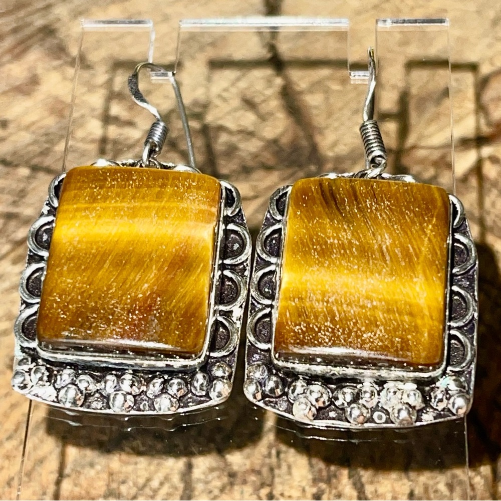 Square Golden Tigereye Earrings 2”